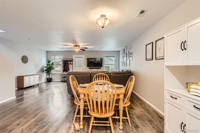 10700 Kimblewyck Cir Unit 155, Northglenn, CO 80233 - dining area with a ceiling fan and wood finished floors