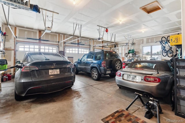 garage with a garage door opener