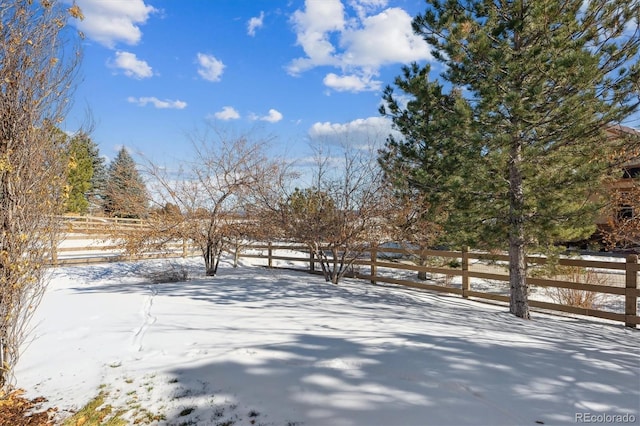 view of yard layered in snow