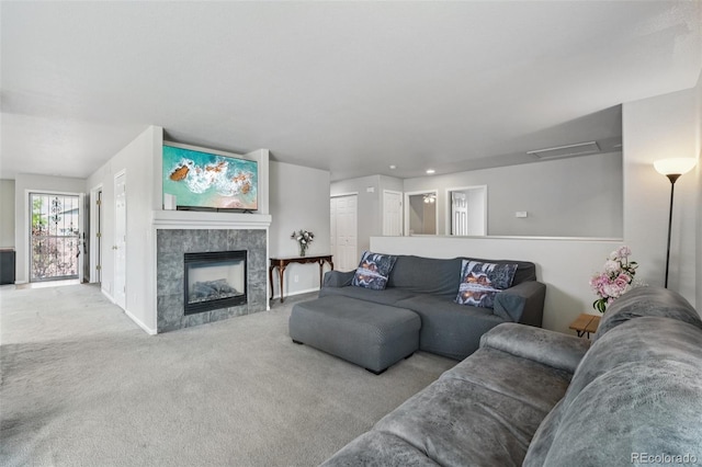13802 Jasmine St, Thornton, CO 80602 - living area featuring carpet flooring, a fireplace, and recessed lighting