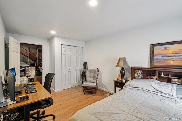 13802 Jasmine St, Thornton, CO 80602 - bedroom featuring a desk, wood finished floors, recessed lighting, and a closet