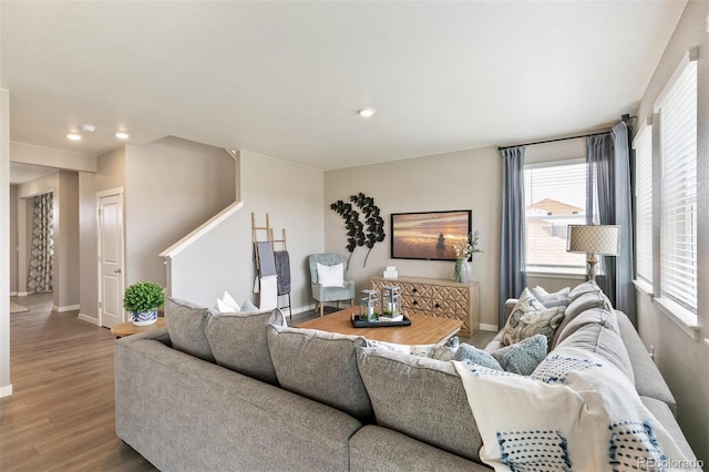 living room with hardwood / wood-style floors