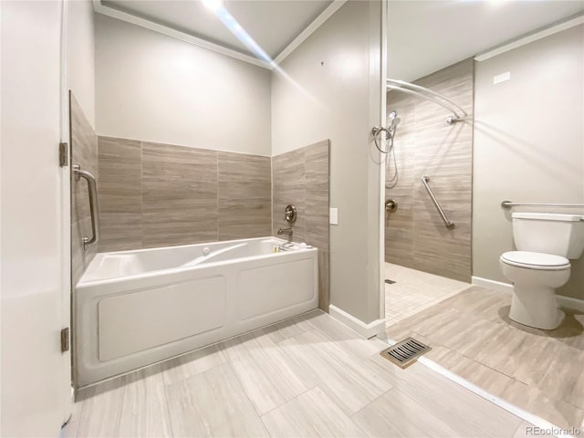 bathroom with separate shower and tub and toilet