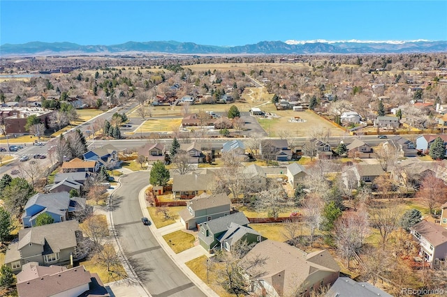 aerial view featuring a residential view and a mountain view