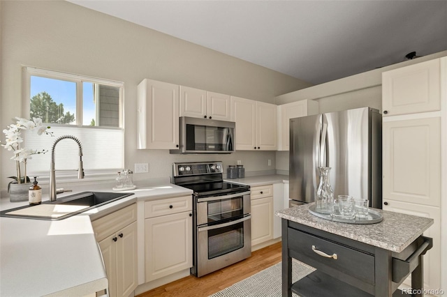 9698 Queenscliffe Dr, Highlands Ranch, CO 80130 - kitchen featuring appliances with stainless steel finishes, light countertops, a sink, and light wood finished floors