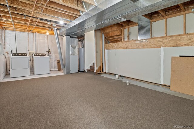 9698 Queenscliffe Dr, Highlands Ranch, CO 80130 - unfinished below grade area with independent washer and dryer, gas water heater, and stairway