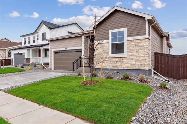 19110 E 96th Pl, Commerce City, CO 80022 - view of front facade with stone siding, concrete driveway, and an attached garage