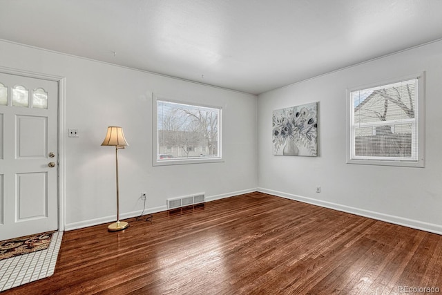 foyer with dark hardwood / wood-style floors and a wealth of natural light