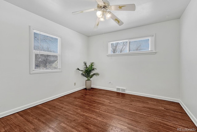 unfurnished room featuring ceiling fan and hardwood / wood-style floors