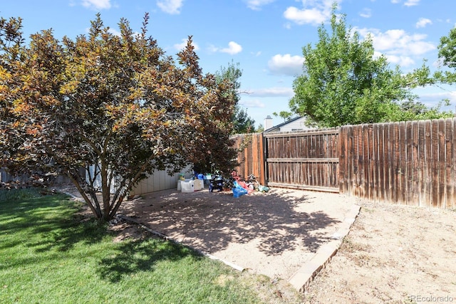 view of yard with a fenced backyard