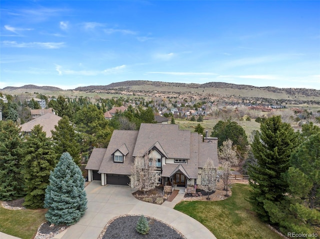 aerial view with a mountain view