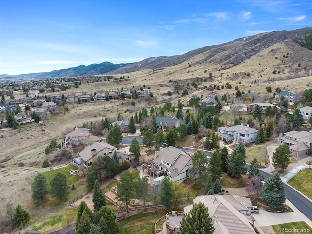 bird's eye view featuring a mountain view and a residential view