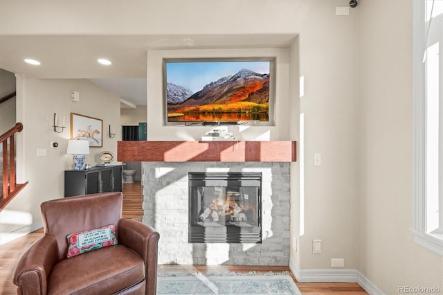 2801 W 23rd Ave, Denver, CO 80211 - living area featuring stairs, wood finished floors, baseboards, and recessed lighting
