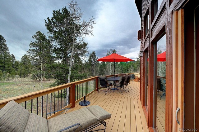 199 Elk Horn Ct, Bailey, CO 80421 - deck featuring outdoor dining space