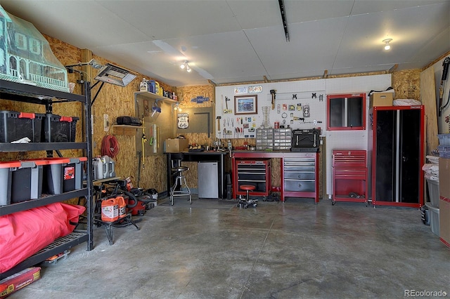 199 Elk Horn Ct, Bailey, CO 80421 - garage with a workshop area and refrigerator