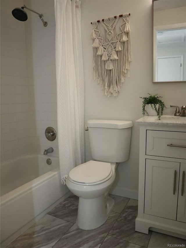 7700 W Glasgow Pl Unit 1A, Littleton, CO 80128 - full bath featuring vanity, shower / tub combo with curtain, and marble look tile flooring
