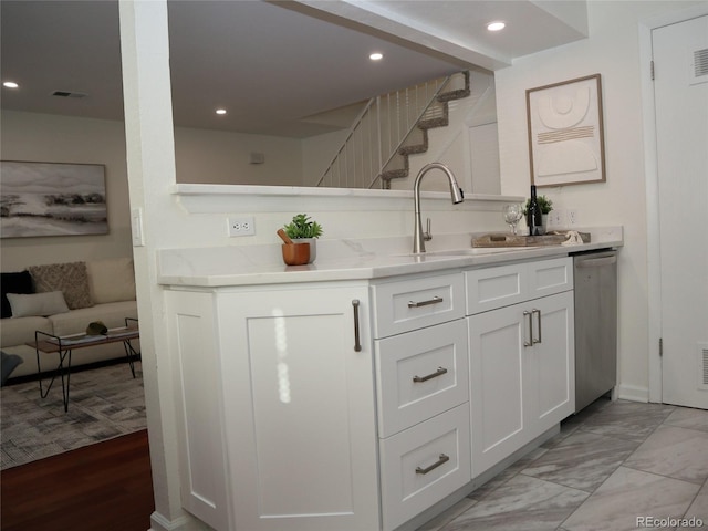 7700 W Glasgow Pl Unit 1A, Littleton, CO 80128 - bar featuring dishwasher, stairway, and recessed lighting