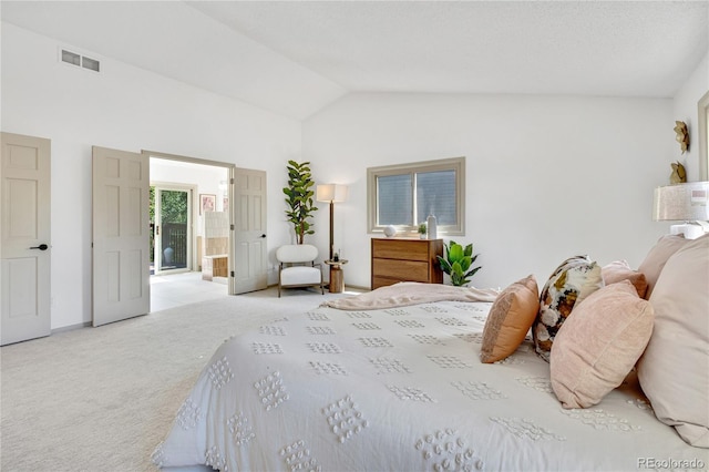 10016 Teton Ct, Lone Tree, CO 80124 - bedroom with light carpet, vaulted ceiling, and connected bathroom