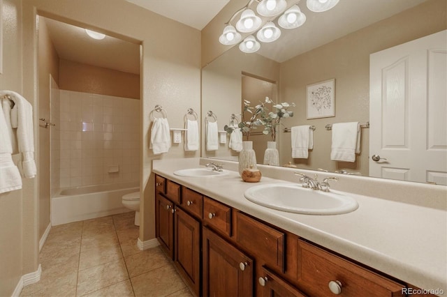 10085 Charissglen Ct, Highlands Ranch, CO 80126 - full bathroom featuring double vanity, tile patterned floors, and tub / shower combination