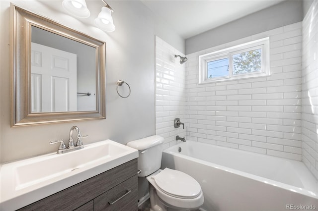 1560 Pueblo Ct, Thornton, CO 80229 - bathroom featuring toilet, vanity, and bathtub / shower combination