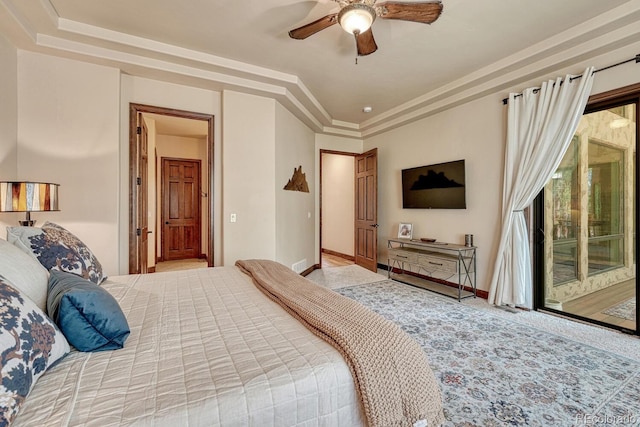 1250 Cottontail Trl, Woodland Park, CO 80863 - bedroom with access to outside, carpet flooring, and a ceiling fan