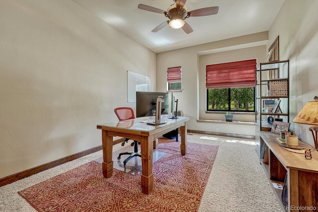 1250 Cottontail Trl, Woodland Park, CO 80863 - carpeted office space with baseboards and a ceiling fan