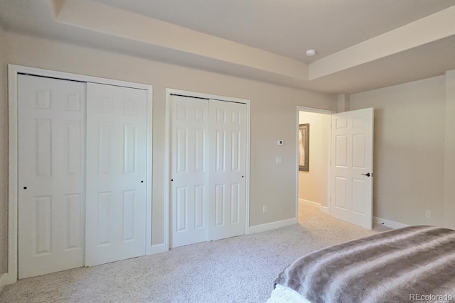 1250 Cottontail Trl, Woodland Park, CO 80863 - carpeted bedroom with two closets and a raised ceiling