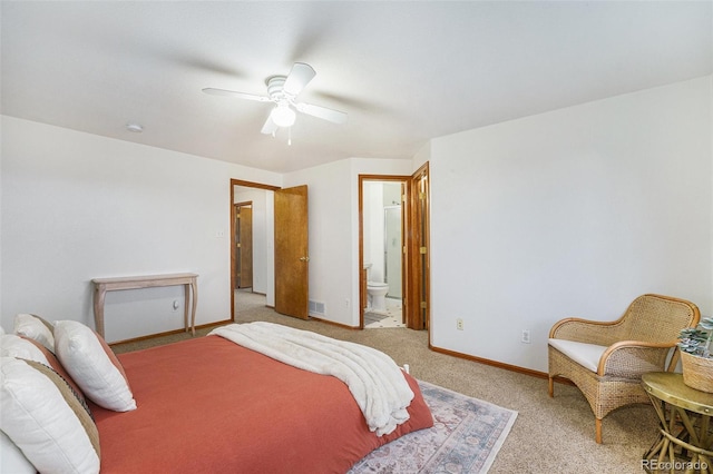13504 Pecos St, Westminster, CO 80234 - bedroom with light colored carpet, ensuite bathroom, and a ceiling fan
