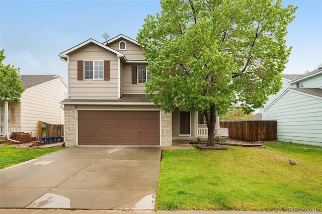 13504 Pecos St, Westminster, CO 80234 - view of front of house featuring a garage, brick siding, driveway, and roof with shingles