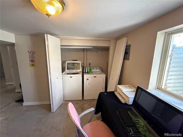 5162 W Nevada Pl, Denver, CO 80219 - laundry room featuring washing machine and clothes dryer and electric panel