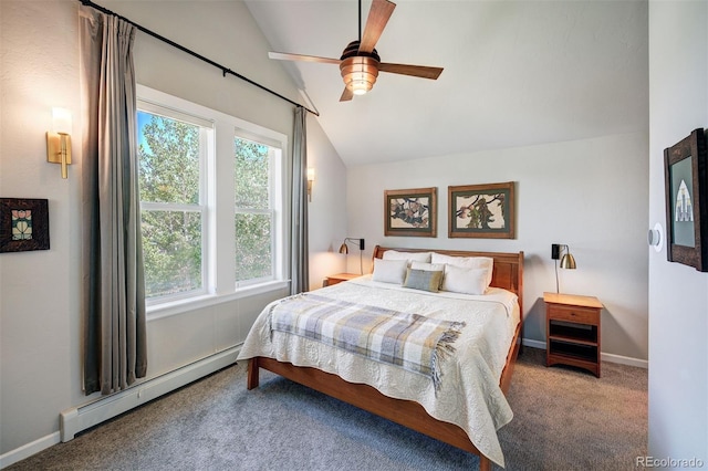 17 Meadow Lark Grn, Breckenridge, CO 80424 - carpeted bedroom featuring lofted ceiling, a baseboard radiator, and ceiling fan
