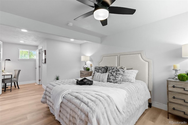 8333 Depew Way, Arvada, CO 80003 - bedroom featuring light wood-style flooring, baseboards, recessed lighting, and a ceiling fan