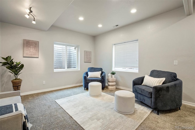 15580 Rigge Ct, Elbert, CO 80106 - sitting room featuring light colored carpet, baseboards, and recessed lighting
