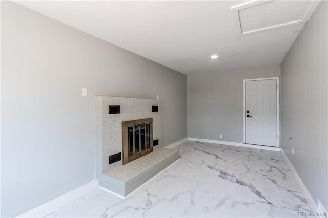 1170 Kingston St, Aurora, CO 80010 - unfurnished living room with a fireplace and light marble finish floors