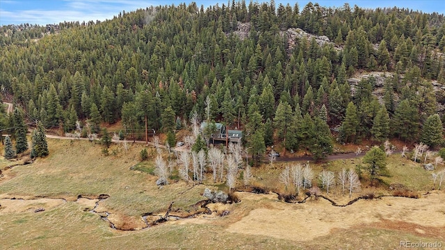 drone / aerial view with a view of trees