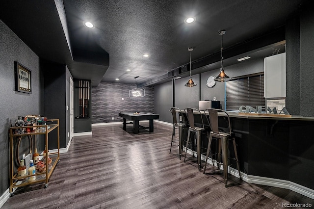 14589 Hagus Pl, Parker, CO 80134 - game room featuring baseboards, recessed lighting, pool table, wood finished floors, and a textured wall