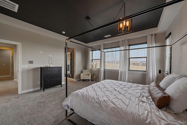 14589 Hagus Pl, Parker, CO 80134 - carpeted bedroom featuring baseboards and a chandelier