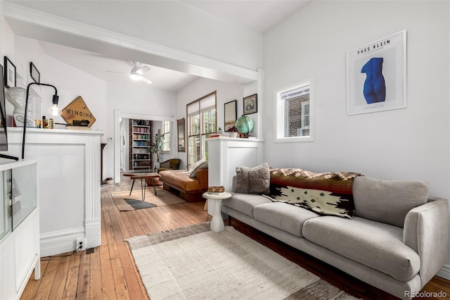 1776 S Logan St, Denver, CO 80210 - living room with light wood-style flooring and ceiling fan