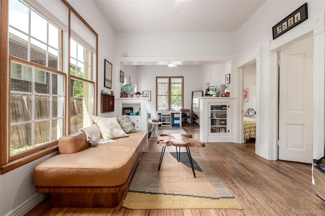 1776 S Logan St, Denver, CO 80210 - living room featuring a fireplace and wood finished floors