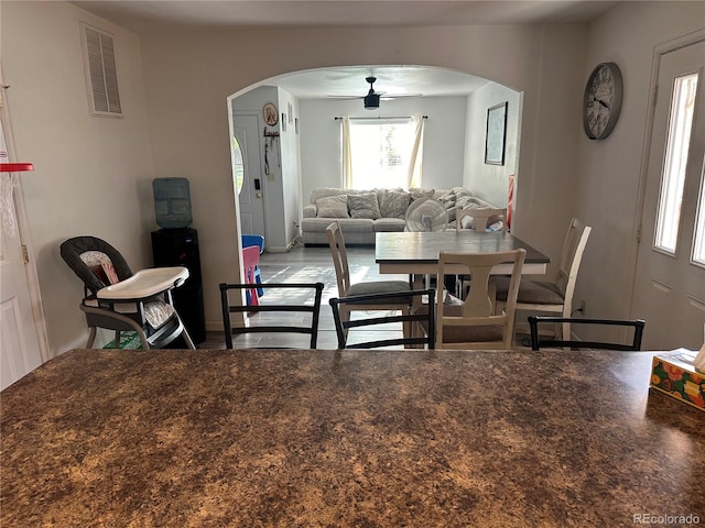 dining room with ceiling fan