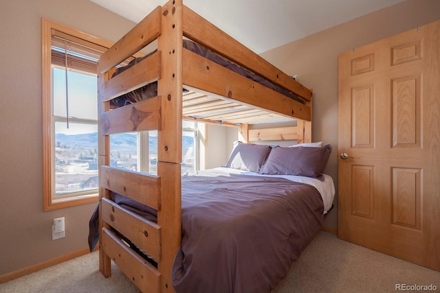 bedroom with multiple windows and light colored carpet