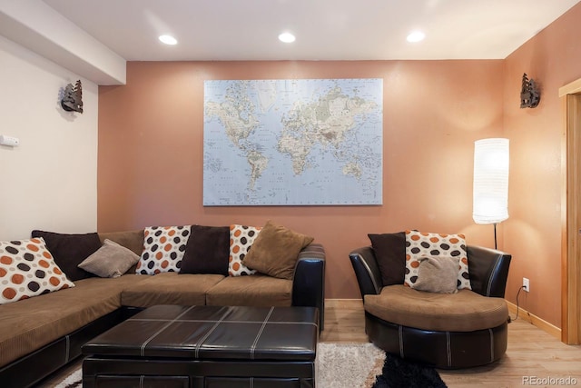 living room with light hardwood / wood-style flooring