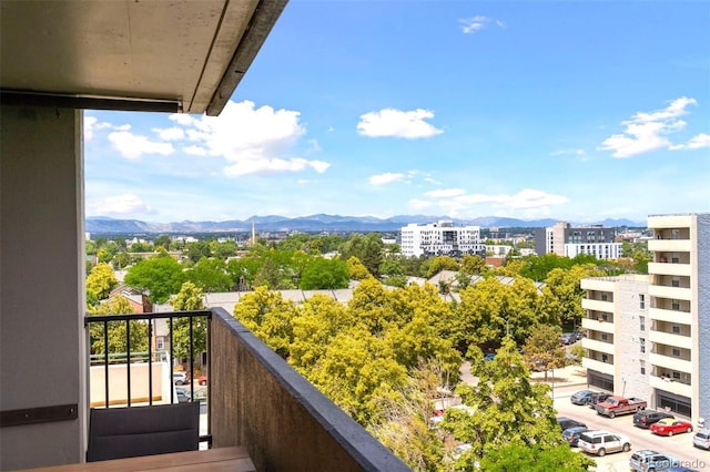 balcony featuring a mountain view