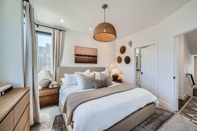 bedroom featuring recessed lighting and baseboards