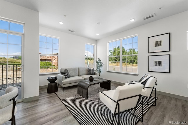 living room featuring light wood-type flooring