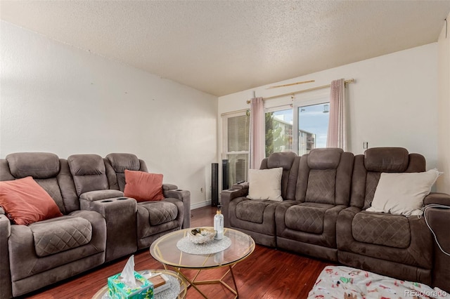 living room with wood finished floors and a textured ceiling