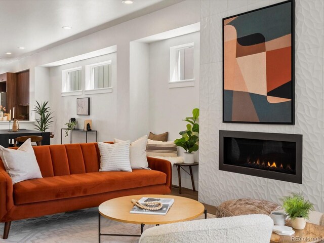 3640 Lipan St, Denver, CO 80211 - living area featuring recessed lighting and a glass covered fireplace