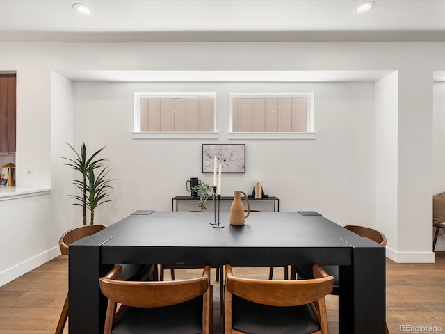 3640 Lipan St, Denver, CO 80211 - dining space featuring baseboards, wood finished floors, recessed lighting, and a desk