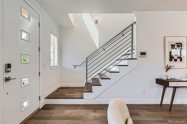 3640 Lipan St, Denver, CO 80211 - foyer with stairway, baseboards, and wood finished floors