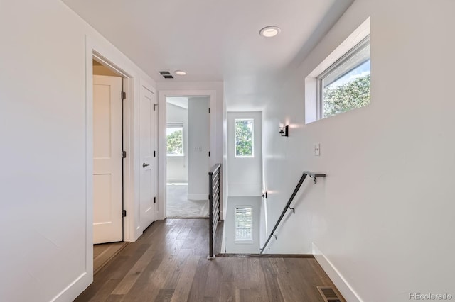 3640 Lipan St, Denver, CO 80211 - corridor featuring an upstairs landing, baseboards, wood finished floors, and recessed lighting